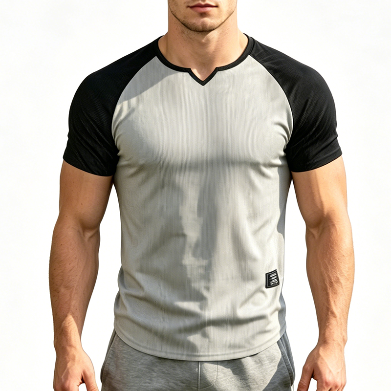 👕 LIMITED-TIME 50% OFF! ✨ Men's V-Notch Raglan T-Shirt – Quick-Dry, Slim Fit, Two-Tone 🏋️