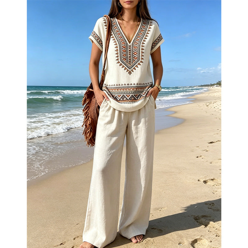 👗 LIMITED-TIME 50% OFF! ✨ Women's Printed Top & Pants Set – Boho Prints, Relaxed Fit, Vacation Ready 🌴
