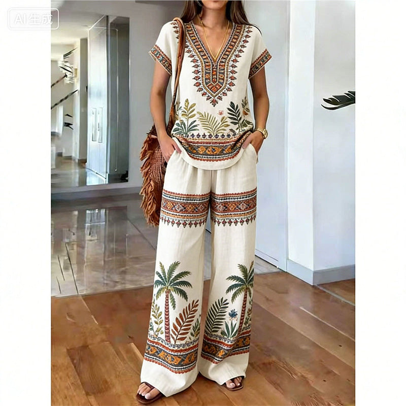 👗 LIMITED-TIME 50% OFF! ✨ Women's Printed Top & Pants Set – Boho Prints, Relaxed Fit, Vacation Ready 🌴