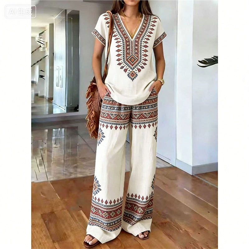👗 LIMITED-TIME 50% OFF! ✨ Women's Printed Top & Pants Set – Boho Prints, Relaxed Fit, Vacation Ready 🌴