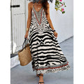 Zebra Leopard Print Slip Maxi Dress