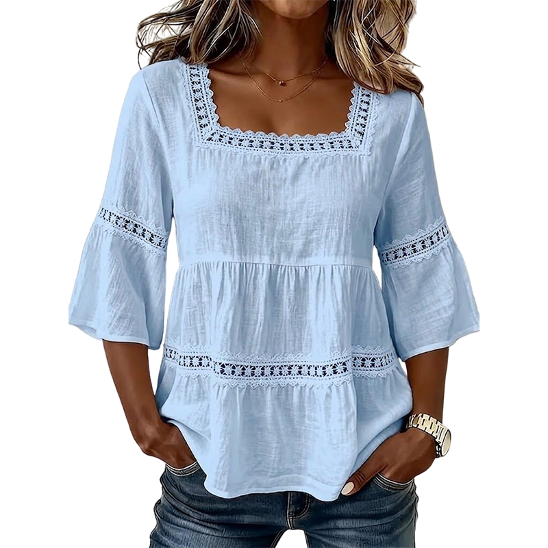Elegant Square Neck Summer Blouse