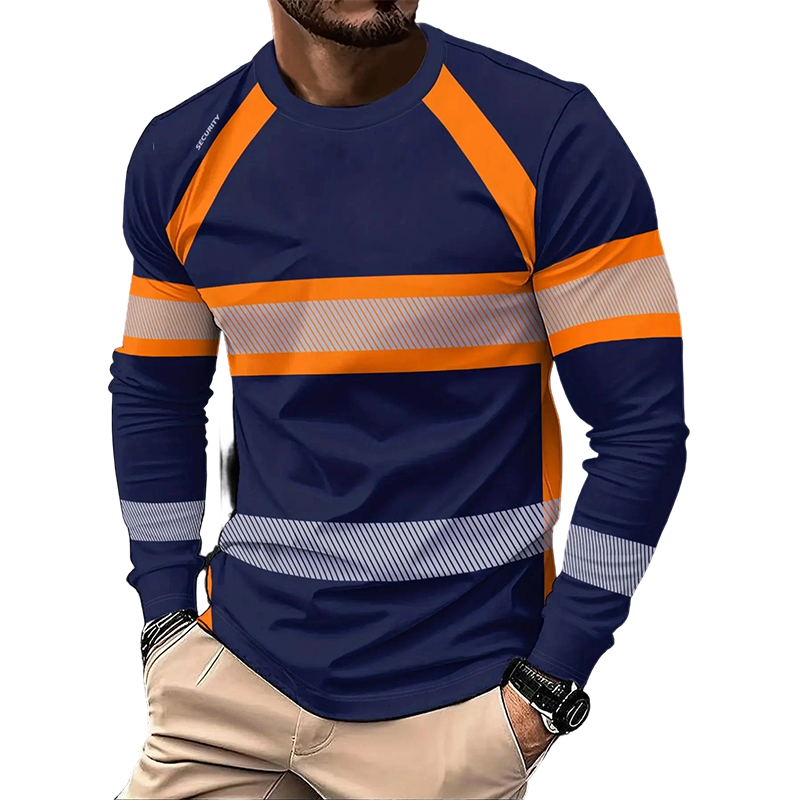 💥 Men's Casual Contrast Stripe Long Sleeve Top – Color-block & premium blend – Crew neck, lightweight – perfect for layering or stand-alone style ✨